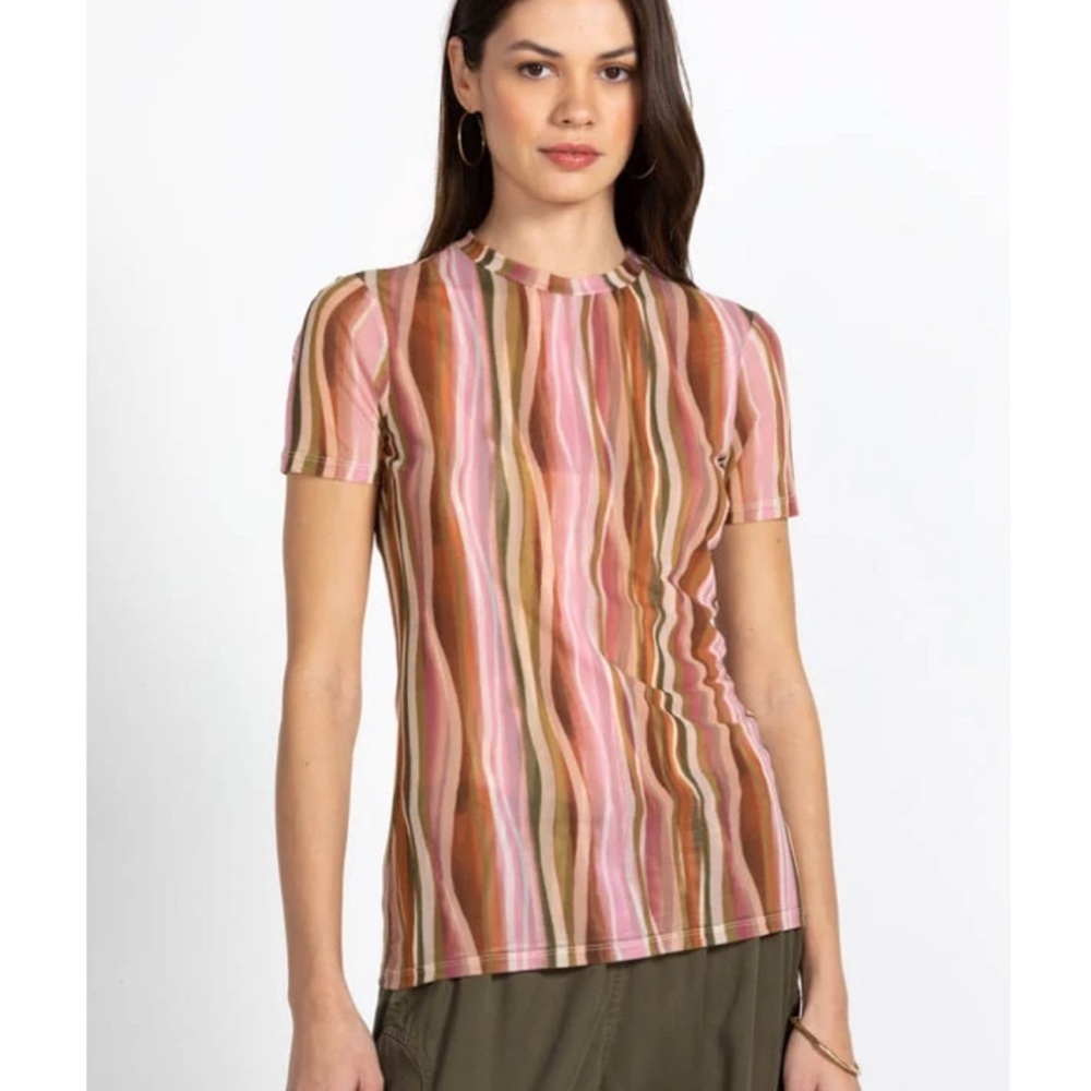 New! JOHNNY WAS Size XL multi short sleeve mesh blouse